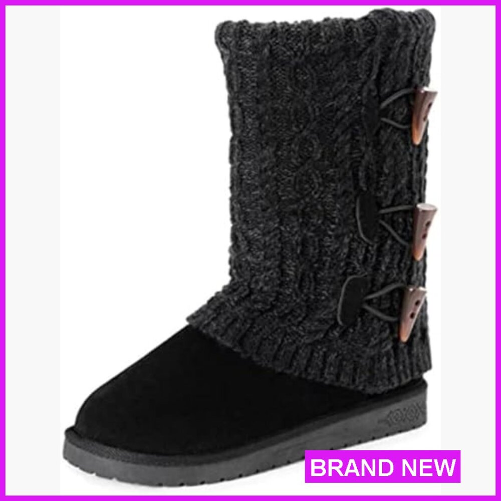 Cozy Knit Mid-Calf Boots Faux Fur Lined Casual Comfort Pull-On Style